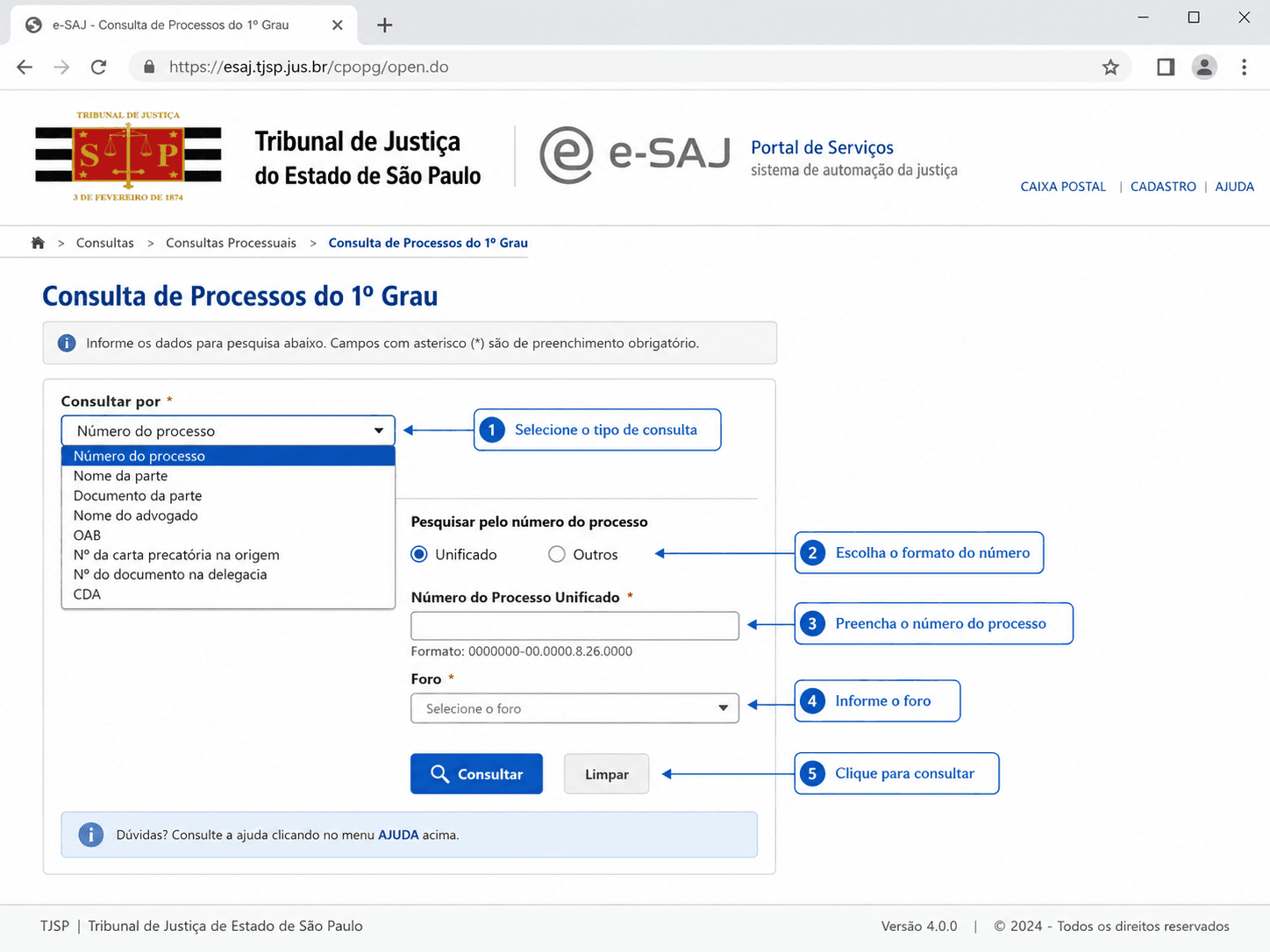 Consulta de processo de precatório no TJSP